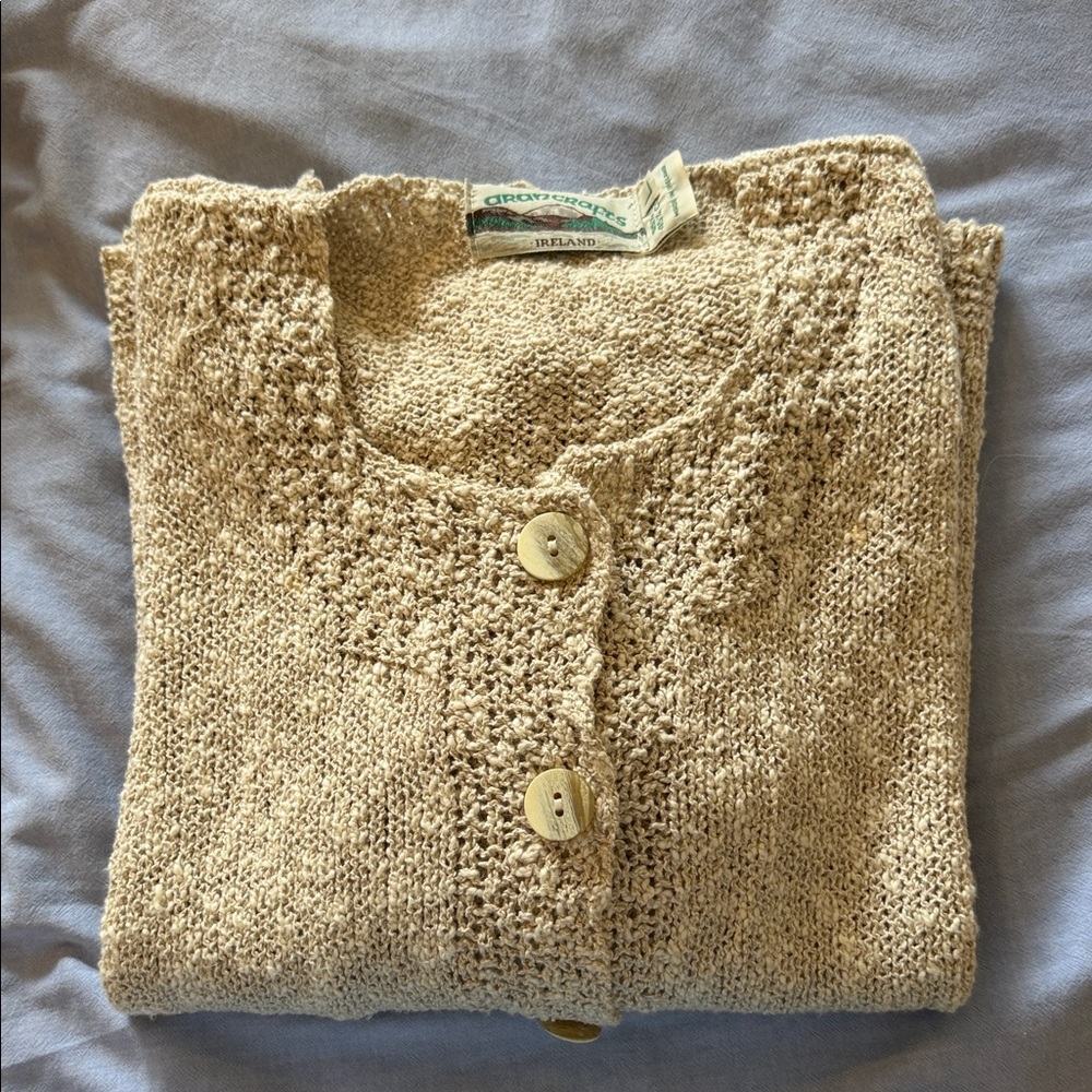 Irish linen/cotton Cream Knit Button-Front Women's Sweater